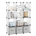 Produktbild: SONGMICS Schuhregal, Regalsystem, Steckregal, Set aus 12 Würfeln, DIY Regal, stapelbar, aus PP-Kunststoff, als Garderobe, für Schlafzimmer, Büro, 31 x 93 x 123 cm, weiß LPC34L