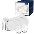 Produktbild: Villeroy und Boch - Wonderful World White 4 Friends Tafel Set, 36 tlg. Service für Feste, Premium Porzellan, weiß, 18/10 Edelstahl, Kristallglas