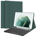 Produktbild: FINTIE Tastatur Hülle für iPad 10.2 Zoll (9/8/ 7 Generation - 2021/2020/2019), Schutzhülle mit TPU Rückschale, Pencil Halter und magnetisch Abnehmbarer Tastatur mit QWERTZ Layout, Dunkelgrün