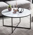 Produktbild: Couchtisch Weiß/Schwarz Ø80cm Wohnzimmertisch Abstelltisch Glastisch Metalltisch