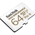 Produktbild: SanDisk MAX ENDURANCE Video Monitoring for Dashcams & Home Monitoring 64 GB microSDXC Memory Card + SD Adaptor 30,000 Hours Endurance , White
