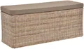 Produktbild: Breiter Rattan Wäschekorb mit Deckel Wäschetruhe Sitzbank Natur (Grau Natur)