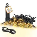 Produktbild: Spetebo Akku Lichterkette per USB aufladbar bis 10 Tage Leuchtdauer mit Timer - 200 LED auf 15m - Außen Dekolicht warm weiß mit 8 Funktionen - Weihnachten Garten Pavillon Deko Beleuchtung wasserdicht
