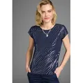 Produktbild: Rundhalsshirt LAURA SCOTT, Damen, Gr. 46, blau (marine), Single Jersey, Obermaterial: 95% Viskose, 5% Elasthan, bedruckt, figurumspielend hüftbedeckend, Rundhals, angeschnitten, Shirts Rundhalsshirt, Kurzarm, figurumspielend, aus elastischem Single Jersey