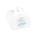 Produktbild: 24 x Kartonagen + Aufkleber 'Fische' Gastgeschenke Set für Taufe, Kommunion, Konfirmation (Schön, dass du da bist! - blau)