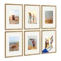 Produktbild: PHOTOLINI Bilderrahmen Holz A4 21x30 Eiche mit Passepartout, Holzbilderrahmen DIN A4 Made in EU, 6er Set, bruchsicheres Acrylglas, zum Aufhängen, extra Zubehör - für Ihre liebsten Fotos & Bilder