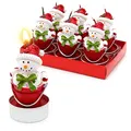Produktbild: Dekohelden24 6er Set Teelicht Schneemann im Eimer, Maße je Teelicht L/B/H: 4 x 4 x 7 cm.