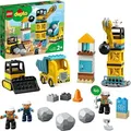 Produktbild: LEGO 10932 DUPLO Baustelle mit Abrissbirne, Spielzeug mit Baustellenfahrzeugen wie LKW, Kran und Bagger, Motorikspielzeug für Kinder ab 2 Jahre - Silber