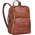 Produktbild: STILORD 'Fabienne' Kleiner Vintage Damen Rucksack Echtleder Cognac mit vielen Fächern und Diebstahlsicher - ideal als Tagesrucksack Daypack Freizeitrucksack und Cityrucksack