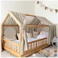 Produktbild: lilimaus Betthimmel Musselin Hausbett Himmel für Kinderzimmer mit Gold Applikation, Musselin Betthimmel aus Baumwolle für Kinderzimmer-Deko beige 135 cm x 320 cm