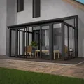 Produktbild: Wintergarten 12 M2 - Mit Kristallklaren Wänden, Doppel-schiebetüren & Uv-schutz - Wasserdicht & Winterfeste Überdachung Aus Aluminium - Grau - Juskys