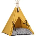 Produktbild: Tipi Zelt Für Haustiere, Katzenzelt Mit Abnehmbar Und Waschbar Kissen, Katzenhaus Mit Rutschfestem Boden, Spielball, Für Katzen Unter 5kg, Mini Hunde, 60 X 60 X 76 Cm, Gelb - Pawhut