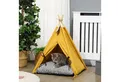Produktbild: PawHut Tierbett mit abnehmbar und waschbar Kissen, rutschfestem Boden, Spielball, Oxfordstoff, für Katzen unter 5kg, Mini Hunde, 60 x 60 x 76 cm, Gelb