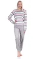 Produktbild: Eleganter Damen Frottee Pyjama Langarm Schlafanzug mit Bündchen in Streifenoptik - 212 840, Farbe:grau, Größe:48-50