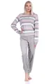 Produktbild: Normann Pyjama Damen Frottee Pyjama langarm Schlafanzug mit Bündchen Streifenoptik