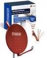 Produktbild: SCHWAIGER Satellitenschüssel I Ø 90 cm Aluminium Offset Antenne in Ziegelrot I Multifeed geeignet & wetterfest I SAT Schüssel mit LNB Tragarm & Masthalterung I maximale Empfangsleistung 39,5dB