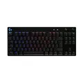Produktbild: Logitech G PRO Mechanische Gaming-Tastatur – Portable Tenkeyless Design, abnehmbares Micro-USB-Kabel, GX Blue Clicky Switches, LIGHTSYNC RGB Backlit Keys, QWERTZ Deutsch, PC,Mac - Schwarz