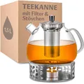 Produktbild: Cosumy Teekanne mit Sieb und Stövchen - 1,5 Liter - Hält lange warm - Spülmaschinenfest - Robuste Glas Teebereiter Groß - Geschenkset