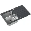Produktbild: QUADRON Spülbecken 1-Becken Spüle | Größe: 78 x 48 x 19,5 cm | KENNETH 111 | Küchenspüle Edelstahlspüle aus SteelQ mit Siphon | Schwarz & Stahl - Schwarz/Silber