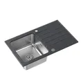 Produktbild: QUADRON Spülbecken Schwarz | Größe 78 x 48 cm | Edelstahlspüle KENNETH 111 Einzelbecken Küchenspüle mit Stahlkammer | Granit & Edelstahl | mit Siphon und Schraubverschluss | mit Abtropffläche