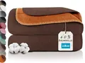 Produktbild: ZOLLNER Kuscheldecke zweifarbig in 150x200 cm - kuschelige Sofadecke in karamel - waschbar bis 40°C - langlebiges Mischgewebe - Hotelwäschequalität - Oeko Tex® Zertifiziert