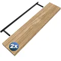Produktbild: Casaria® 2X Wandregal Holz Eiche Regal mit Halterung 15kg Tragkraft Hängeregal Küche Wohnzimmer Flur Wand Schweberegal Bücherregal Regalbrett Schwebend 110cm