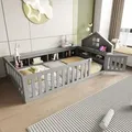 Produktbild: okwish Kinderbett mit Dachleiste 90x200 Jugendbett mit Staufach und Sicherheitsgitter,Massivholzbett mit rundum-Sicherheitsschutz ohne Matratze,Grau - Grau