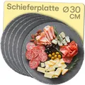 Produktbild: 6x Schieferplatten Set Rund 30cm Servierplatten Platzset Untersetzer Natur Deko