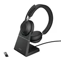 Produktbild: Jabra Evolve2 65 Wireless PC Headset with Charging Stand – Noise Cancelling UC Certified Stereo Headphones with Long-Lasting Battery – USB-A Bluetooth Adapter – Black
