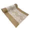 Produktbild: Oblique Unique® Jute Tischläufer mit Spitze Tischband Tisch Läufer Naturfarben 270 cm x 30 cm Tischdeko für Geburtstag Party Hochzeit Garten Party Deko