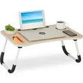 Produktbild: Laptoptisch für Couch, klappbar, Tablethalter, Getränkehalter, Betttisch, HxBxT: 26 x 63 x 40 cm, natur/weiß - Relaxdays