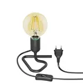 Produktbild: ledscom.de Tischlampe TRIN Lampen-Fassung, schwarz Stecker Schalter + E27 LED Lampe gold max. 818lm, 3-Stufen dimmen, extra-warmweiß