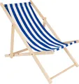 Produktbild: specwood Strandliege Klappbar Leicht 119x58 cm - Liegestuhl klappbar Holz für Garten, Balkon - Sonnenliege Holz wetterfest Strandstuhl - Weiß & Blau
