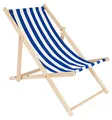 Produktbild: specwood Strandliege Klappbar Leicht - 119x58 cm - Liegestuhl klappbar Holz für Garten, Balkon - Sonnenliege Holz wetterfest - Klappliegestuhl aus Buche mit Baumwollstoff - Strandstuhl - Weiß & Blau