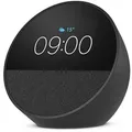 Produktbild: Amazon Echo Spot 2024, schwarz Smart Clock, Erinnerungen, Wetter, Timer und mehr. Lass dir Songtitel anzeigen und steuere einfach per Sprachbefehl