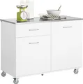 Produktbild: SoBuy FKW117-W Design Küchenwagen auf Rollen Kücheninsel mit Arbeitsplatte Küchenschrank Rollwagen Sideboard Servierwagen Weiß BHT ca.: 120x90x56cm