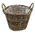 Produktbild: Spetebo Rattan Pflanzkorb Natur mit Folie - 35 cm - Weide Blumenkorb rund mit Henkeln - Garten Deko Pflanzkorb Blumenkorb Pflanzenschale Weidenkorb Landhaus rustikal