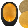 Produktbild: Calista Teelichthalter schwarz gold oval H 20cm - Boho Vintage Deko