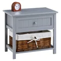 Produktbild: IDIMEX Nachttisch AKURE mit Weidenkorb grau - Schlafzimmer Nachtschrank mit Schublade und Korb, Beistelltisch Landhausstil, kleines Schränkchen, Nachtkommode aus Kiefernholz