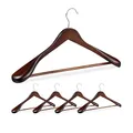 Produktbild: Relaxdays 10 x Anzug Kleiderbügel im Set, breite Schulter, 360° drehbarer Haken, Bügel mit Hosenstange, Holzkleiderbügel, braun
