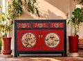 Produktbild: OPIUM OUTLET Kommode Sideboard Schrank orientalisch chinesisch asiatisch Möbel Schränkchen Anrichte rot-schwarz Vintage Shabby Chic Stil antiker Landhaus-Stil