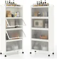 Produktbild: GOPLUS Küchenregal auf Rollen, Küchenschrank mit 5 Ebenen, Aufbewahrungsregal mit Tür, Standregal aus Metall für Wohnzimmer, Küche, Esszimmer, 60x32x154 cm (Weiß)