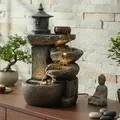 Produktbild: Springbrunnen BK851 Wasserfall mit Beleuchtung Gartenbrunnen Zimmerbrunnen Felsen Kaskade Brunnen mit LED für Innen und Außen - Weiß