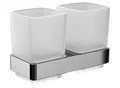 Produktbild: emco LOFT Doppelglashalter zur Wandmontage, eleganter und kompakter Zahnbürstenhalter aus Aluminium und Kristallglas, hochwertiger Zahnputzbecher, chromfarben und satiniert, Chrom