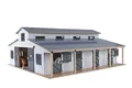 Produktbild: Kinder Globe Pferdestall (7 Pferdeboxen, mit Stauraum an der Decke, Maßstab 1:24, Pferdestall Bauernhaus, Kinderfarm Zubehör, Spielzeug Bauernhof) 610311, Grau