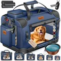Produktbild: LOVPET® Transportbox Hund Katze Transporttasche XL 82x58x58cm | Hunde-Tragetasche Faltbare Katzentasche | Haustier-Transportbox inkl. Hundenapf & Schultergurt | für Katzen & Hunde Navyblau