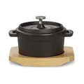 Produktbild: Echtwerk Kochtopf aus Gusseisen, Mini-Kochtopf mit Servierbrett, Kleiner Bräter, Bereits eingebrannt, Für Backöfen, Grill, BBQ und Induktion geeignet, Ideal zum Garen und Servieren, 200 ml, Ø 9,2 cm