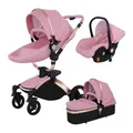 Produktbild: TPFLiving Luxus Kombi-Kinderwagen 3in1 Set - Modell 5 Kunstleder - Braun