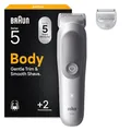 Produktbild: Braun Bodygroomer Series 5, Elektrischer Körperrasierer Herren mit 2 Zubehörteile, Kabelloser Trimmer für Intimbereich und Körper, 100 Min Akku, Wasserdichter Körperhaartrimmer, BG5500, Grau