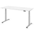 Produktbild: HAMMERBACHER XDSM19 elektrisch höhenverstellbarer Schreibtisch weiß rechteckig, T-Fuß-Gestell silber 180,0 x 80,0 cm